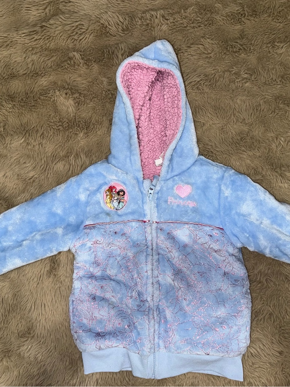 Disney Blue Hooded Plush One-Piece with Pink Lining